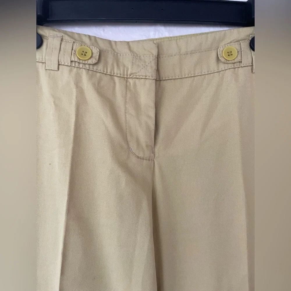 Anthropologie Elevenses mustard wide leg cropped hem work pants, side pockets; 4